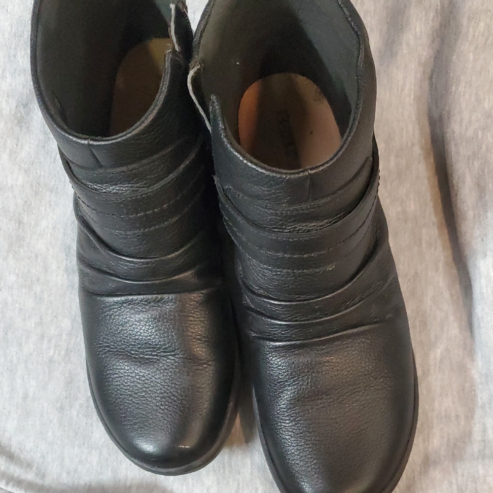 Black Leather Ankle Boots with Strap Details